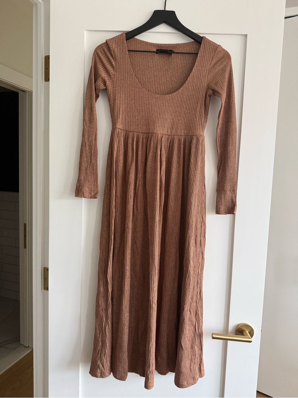 Hatch Ribbed Scoop-Neck Dress in Copper